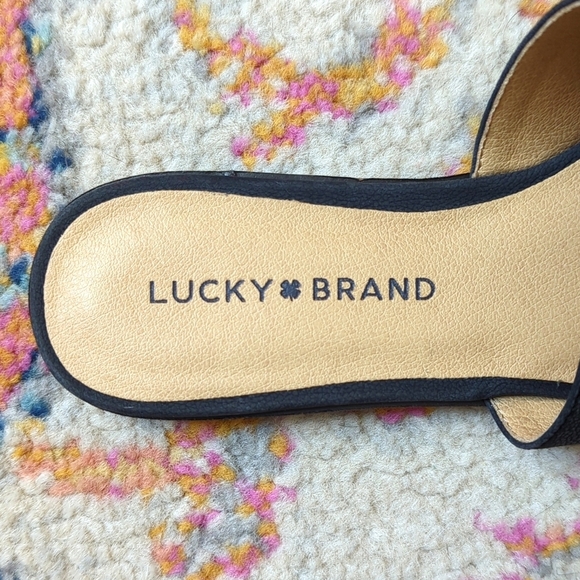 Lucky Brand Acasia Classic Pebbled Leather Slip On Open Back Flat Mules Black 6 - Picture 12 of 15